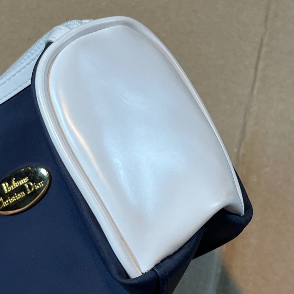 Christian Dior Parfums Navy Blue Nylon Cosmetic Pouch Makeup Bag White Trim - Picture 5 of 8